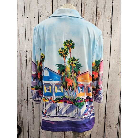 Ellen Negley LP Tropical Rhinestone Zip Up Jacket Sweatshirt Tunic Art EUC - Picture 6 of 10